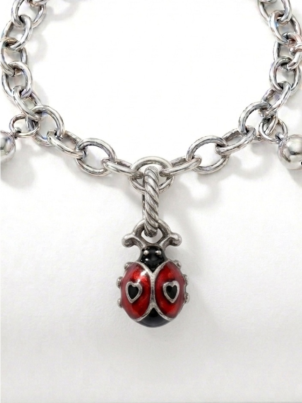 Retired Brighton Ladybug Charm Red Black Enamel Silver Bug Charm Vintage